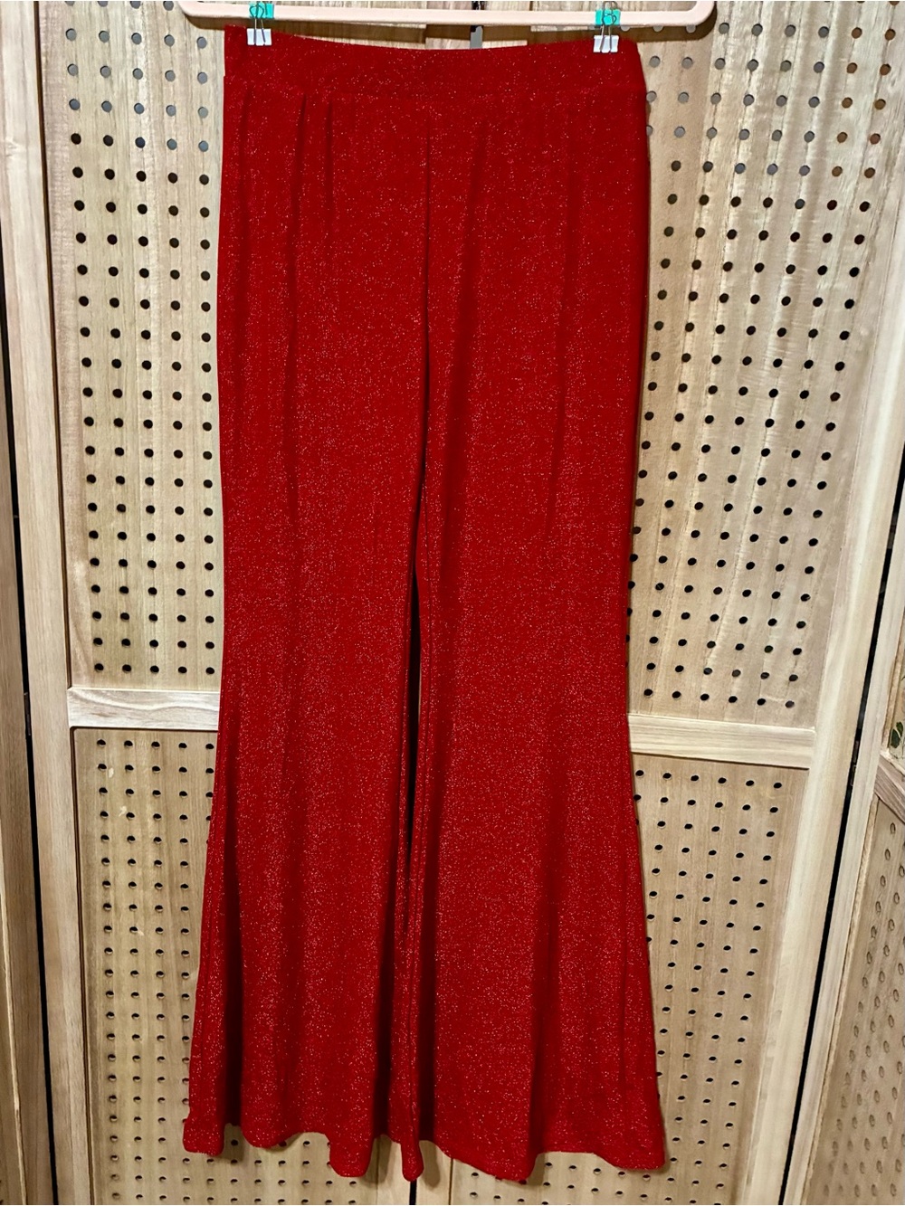 Forever 21 Red Sparkle Flare Pants Size L